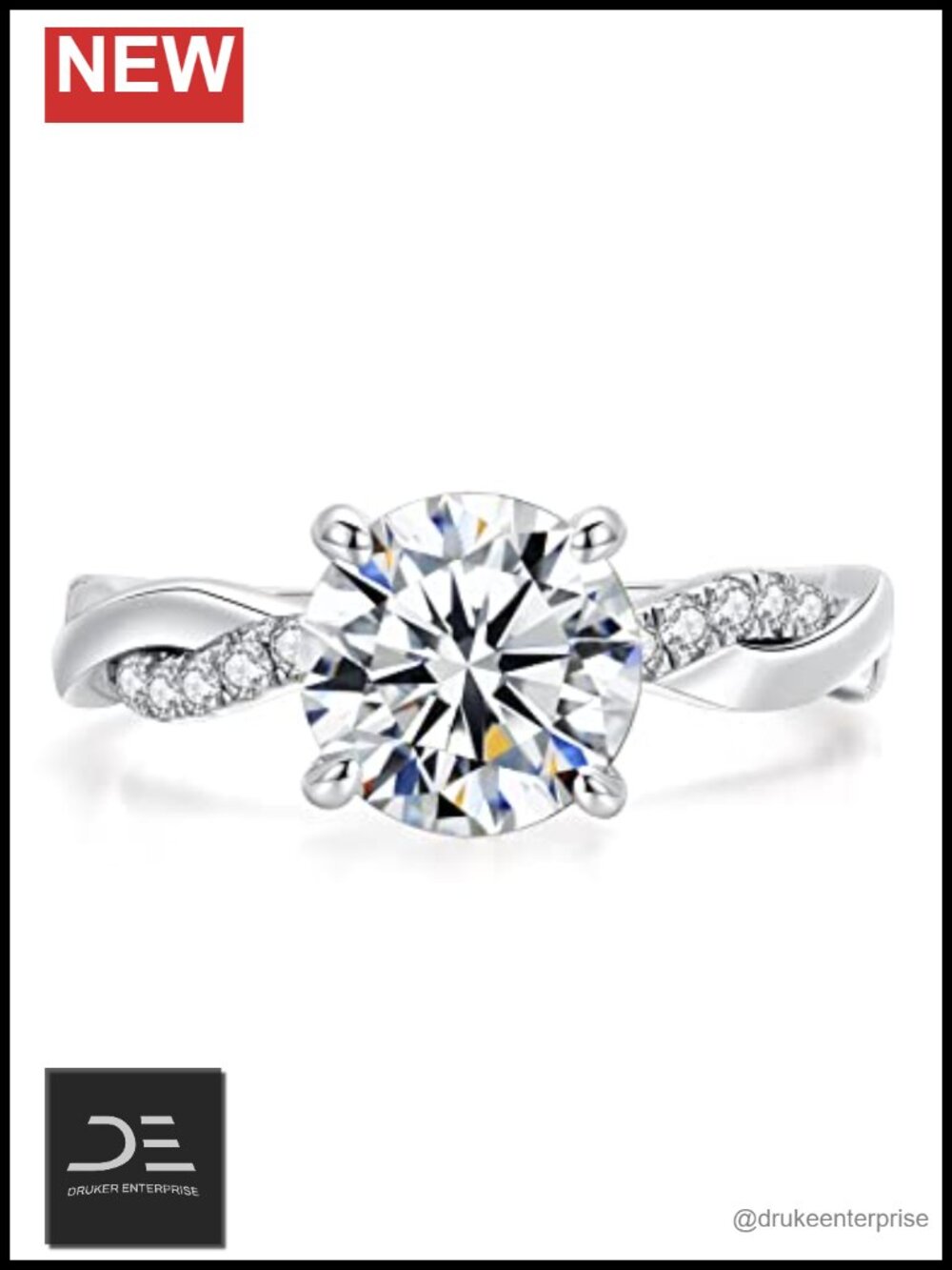 Moissanite Twisted Engagement Ring 925 Sterling Silver 18K Gold Plated